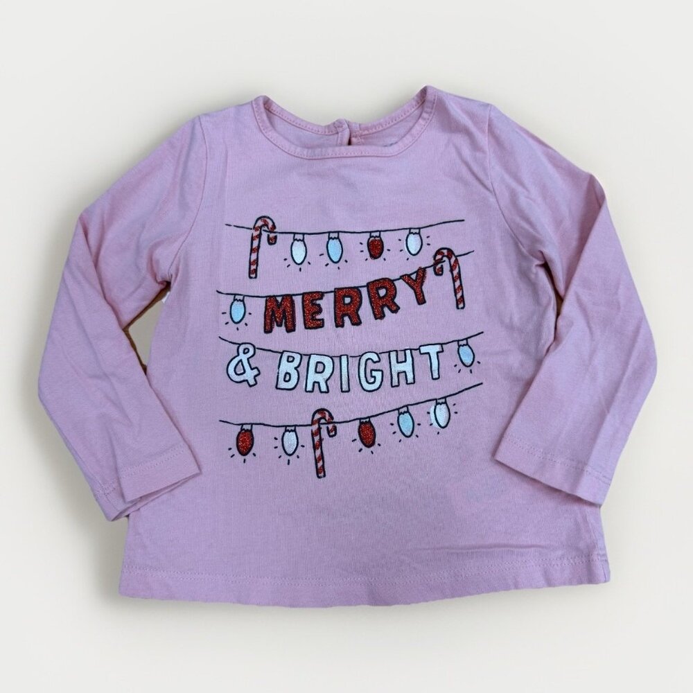 Joe Fresh Girls Christmas Long Sleeve T-Shirt size 12-18 Months 100% Cotton